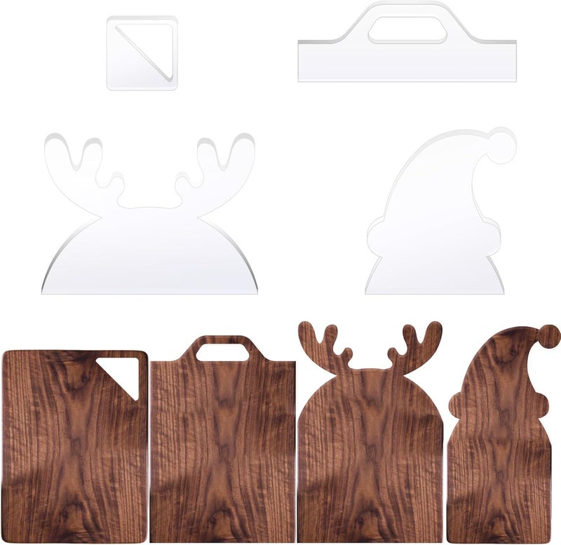 LYMOI 4 Pcs Router Templates, Acrylic Templates for Woodworking, Charcuterie Board Handle Template, 5mm Thick Cutting Board Template Angled Curvy Stencils Guide Tool for Kitchen Xmas Gift (Elk Style) - Image 1